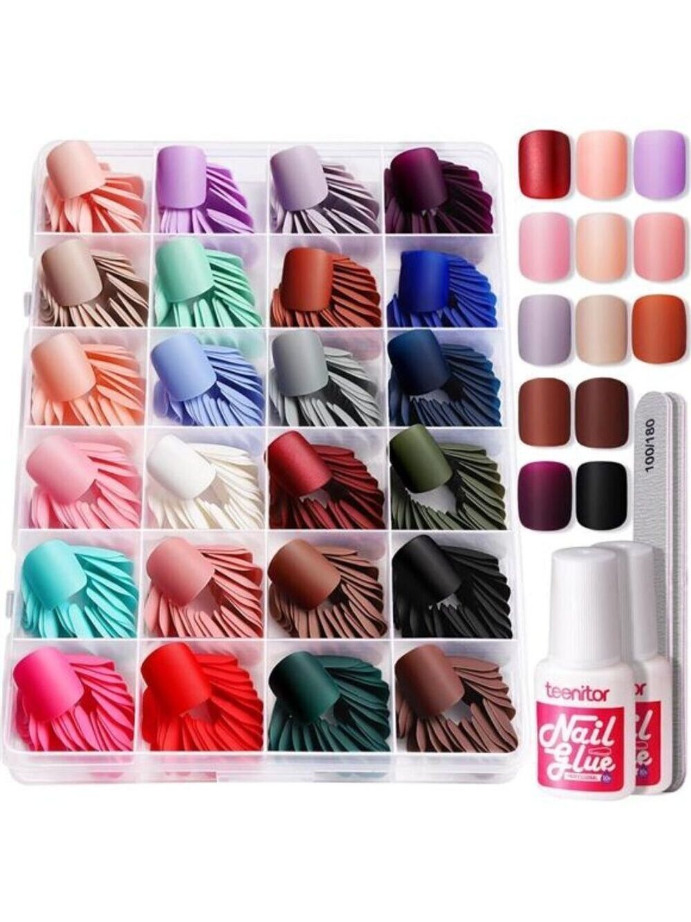Press on Nails Short 576pcs Matte Square Short Fake Nails Kit With Nail Glue